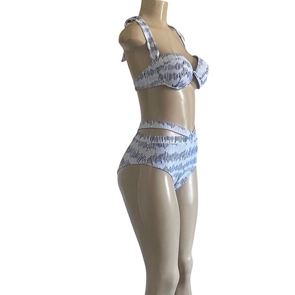 Premium 2-PC Swimsuit Multi-wear Halter Top High Waist Patterned Design Bikini - Picture 7 of 10